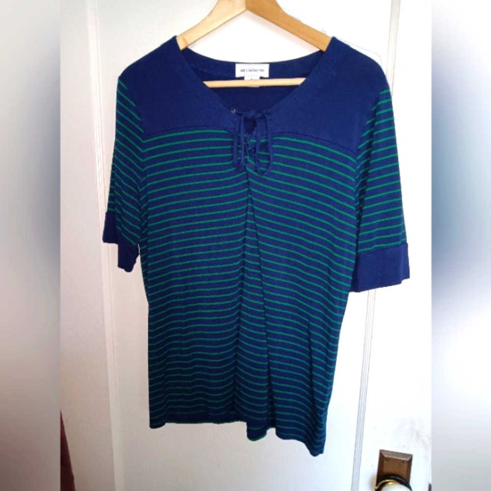 Liz Claiborne Striped Short Sleeve Top L